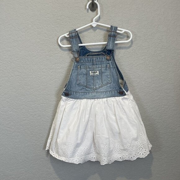 Oshkosh B'gosh Overall Dress Denim White skirt Size 5T eyelets pictures classic - Picture 2 of 7
